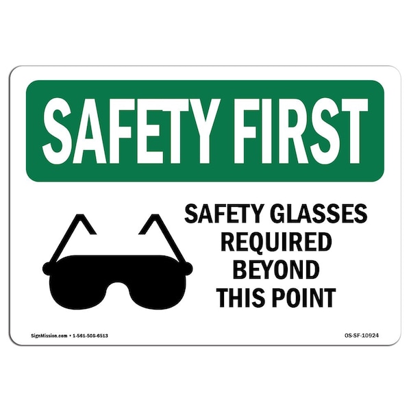OSHA, Safety Glasses Required Beyond W/ Symbol, 5in X 3.5in Decal, 10PK, OS-SF-D-35-L-10924-10PK